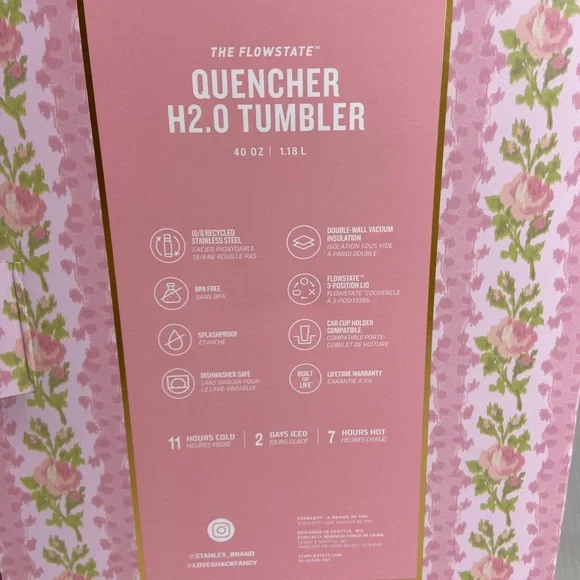 Stanley x LoveShackFancy 40oz Quencher H2.0 Pink Floral Tumbler Gift Set NIB - Picture 13 of 14